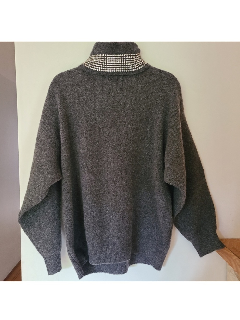 Alexander Wang Grey Turtleneck Sweater with Embellished Collar